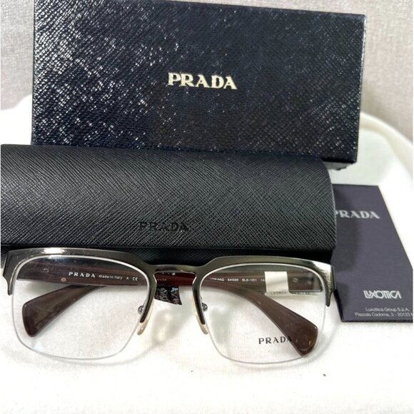 Prada Eyeglasses Mens Metal Semi Rimless Frame 54-20-140 VPR 660 Italy - Picture 2 of 5